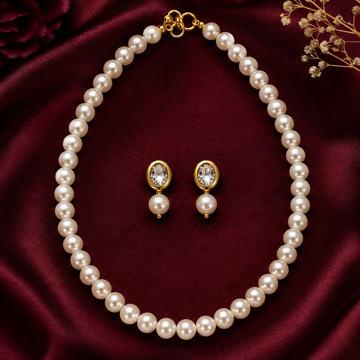 Classic Pearl Beaded Necklace & Earrings Set