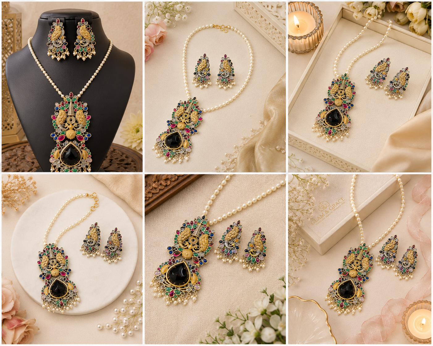 Multicolor Peacock Pendant Necklace & Earrings Set