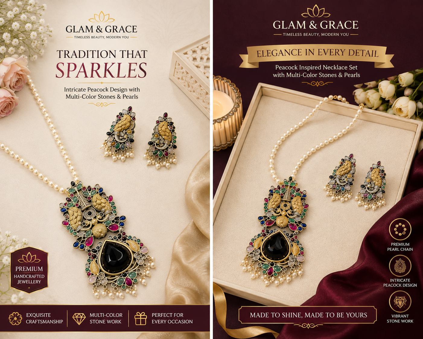 Multicolor Peacock Pendant Necklace & Earrings Set