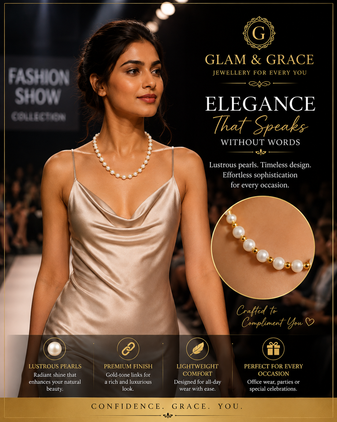 Double-Strand Pearl & Gold-Tone Beaded Necklace