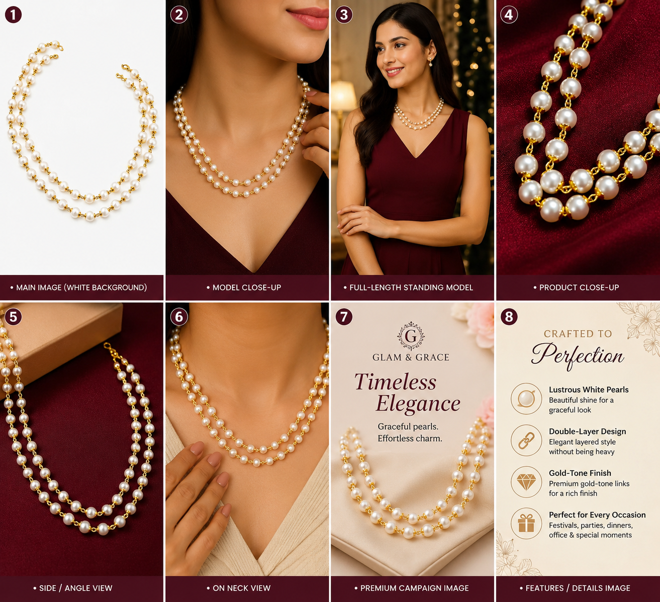 Double-Strand Pearl & Gold-Tone Beaded Necklace