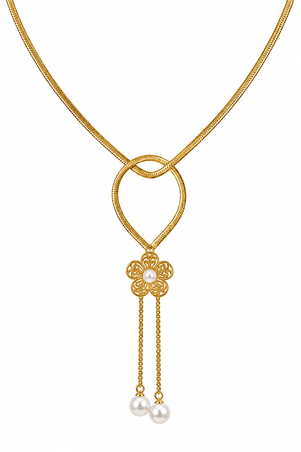 Gold-Tone Floral Loop Pendant Necklace with Pearl Drops