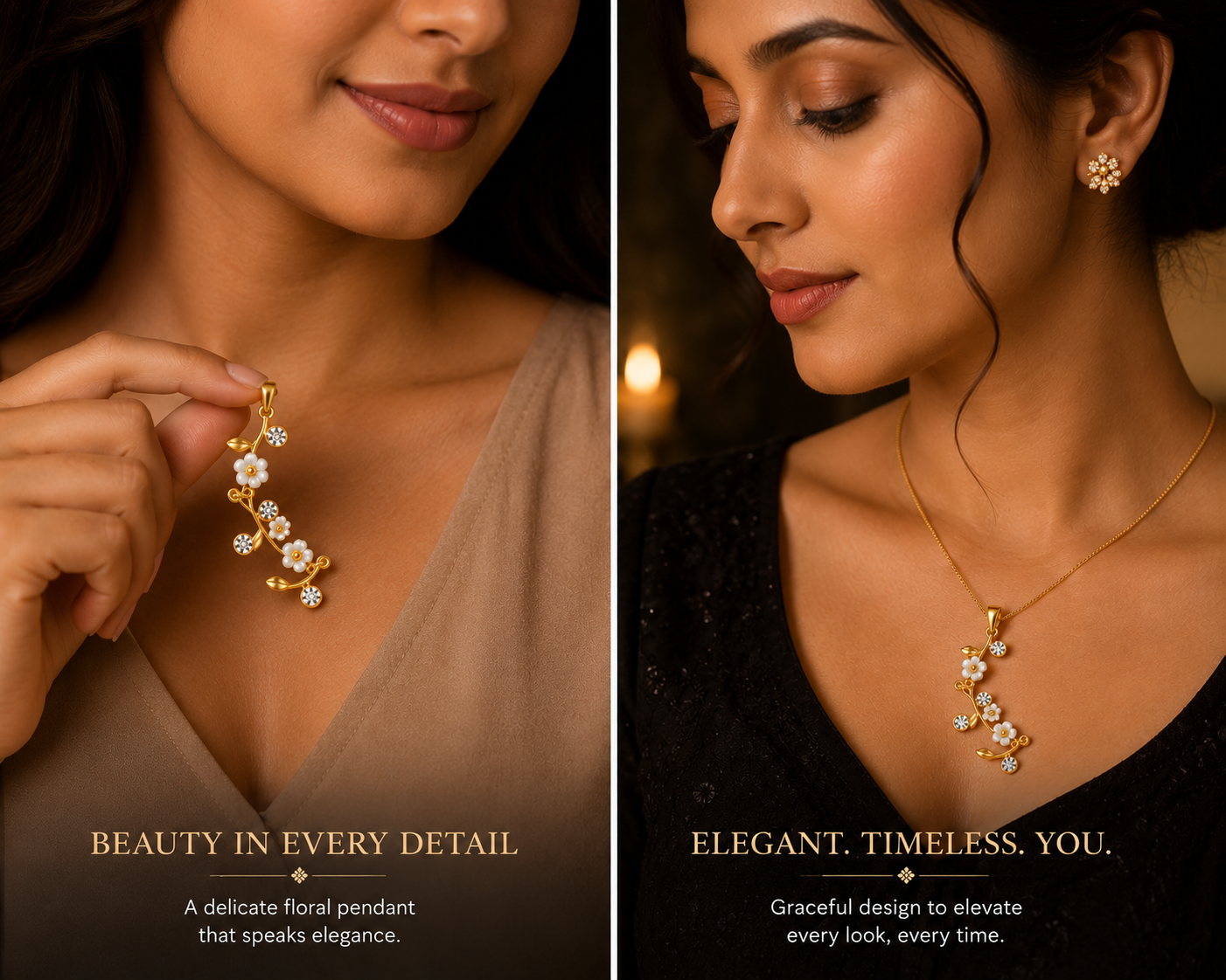 White Floral Gold-Tone Necklace with Crystal Detailing
