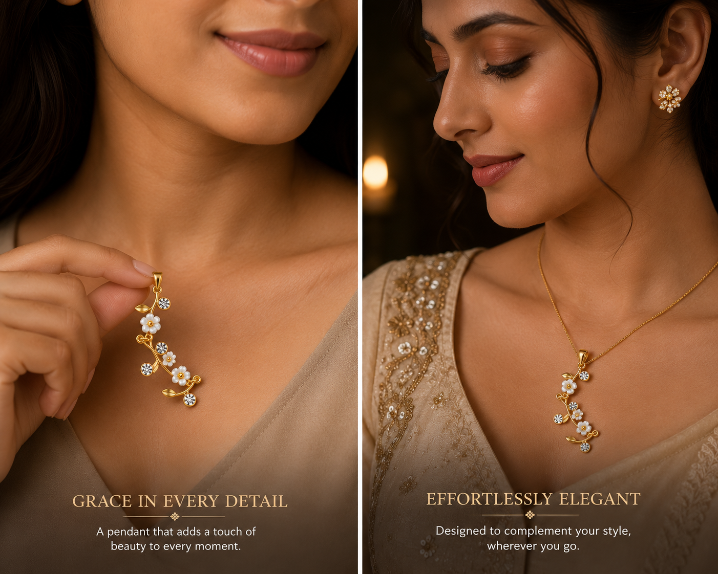 White Floral Gold-Tone Necklace with Crystal Detailing