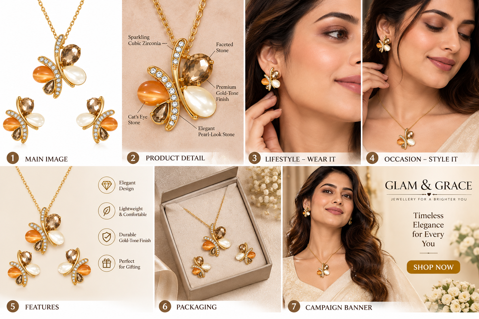 GLAM & GRACE Golden-Tone Butterfly Necklace & Earrings Set