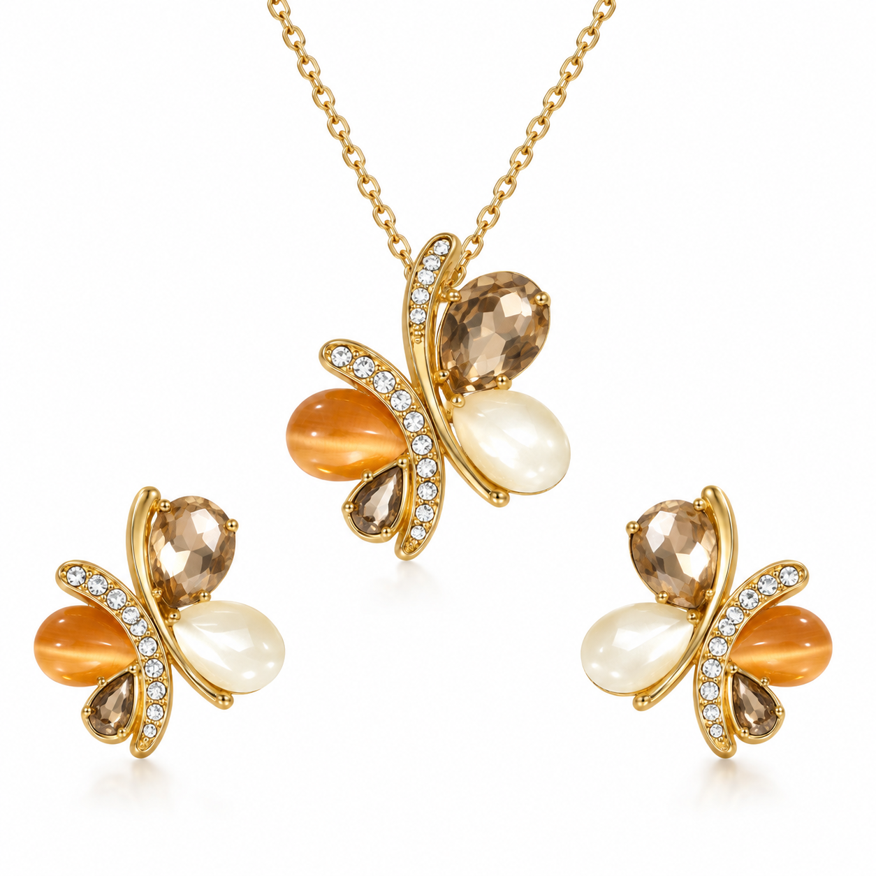 GLAM & GRACE Golden-Tone Butterfly Necklace & Earrings Set