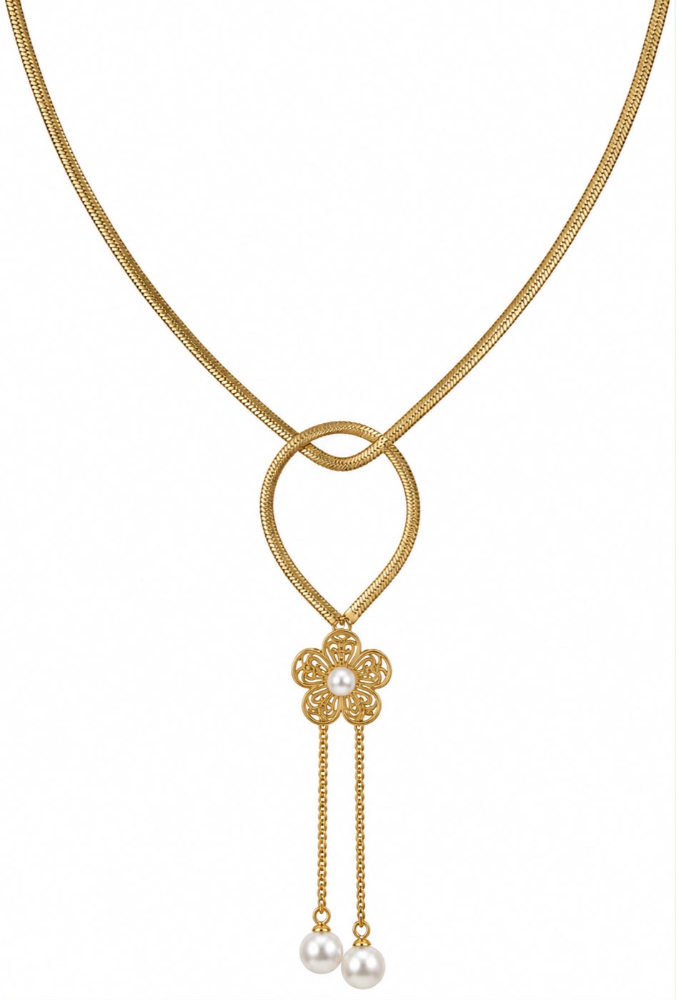 Gold-Tone Floral Loop Pendant Necklace with Pearl Drops
