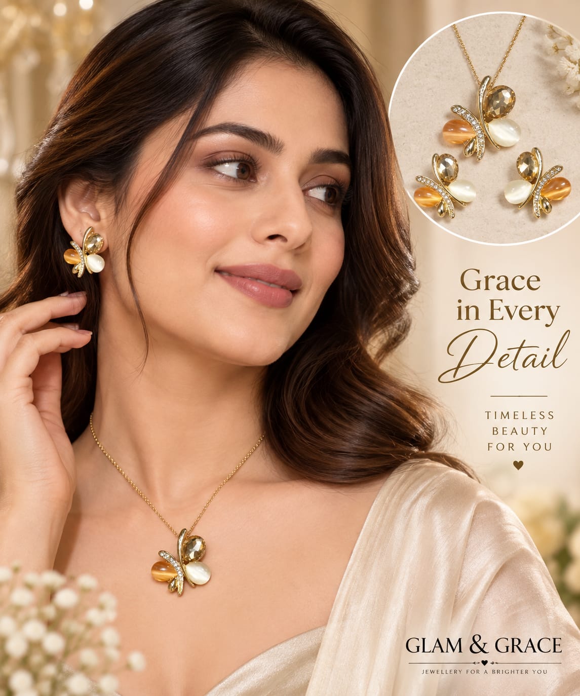 GLAM & GRACE Golden-Tone Butterfly Necklace & Earrings Set