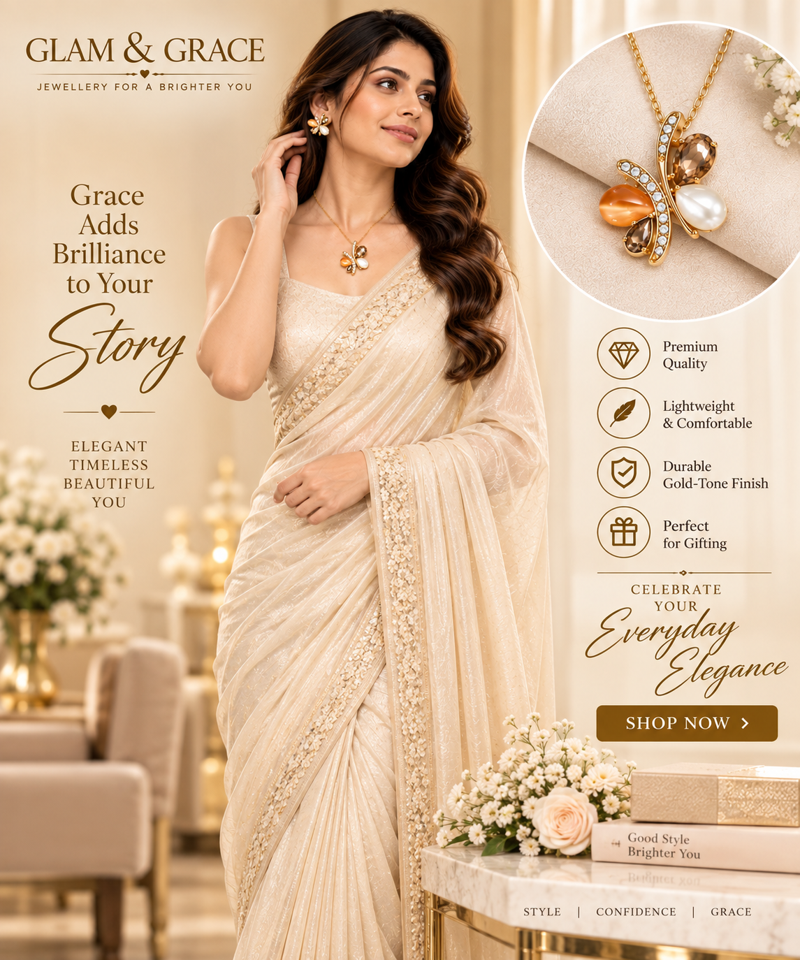 GLAM & GRACE Golden-Tone Butterfly Necklace & Earrings Set