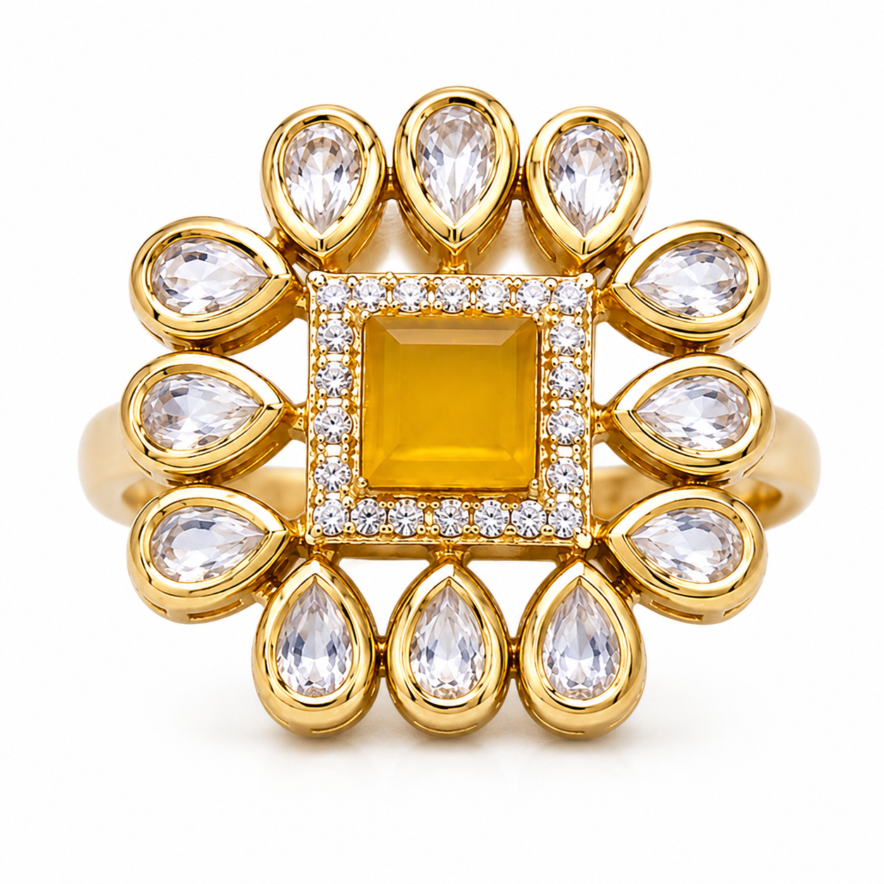 Sunburst Floral Ring Design with Golden Centre Stone