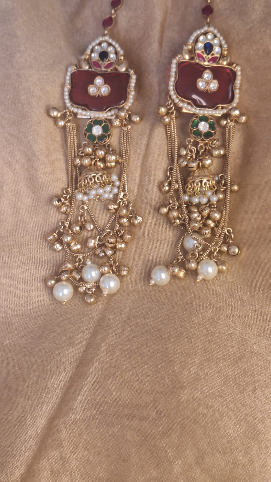German Silver Gold Polish Jhumka with Cultured Pearls