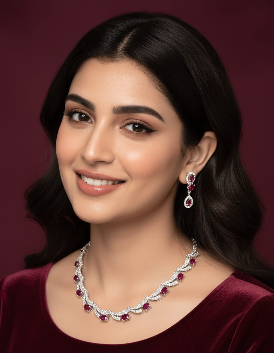 Designer Real Look Diamond & Ruby Stone Statement Jewelry