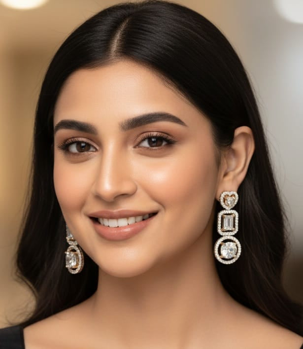 Glam & Glitz Luxe Crystal Drop Earrings with Geometric Halo Design