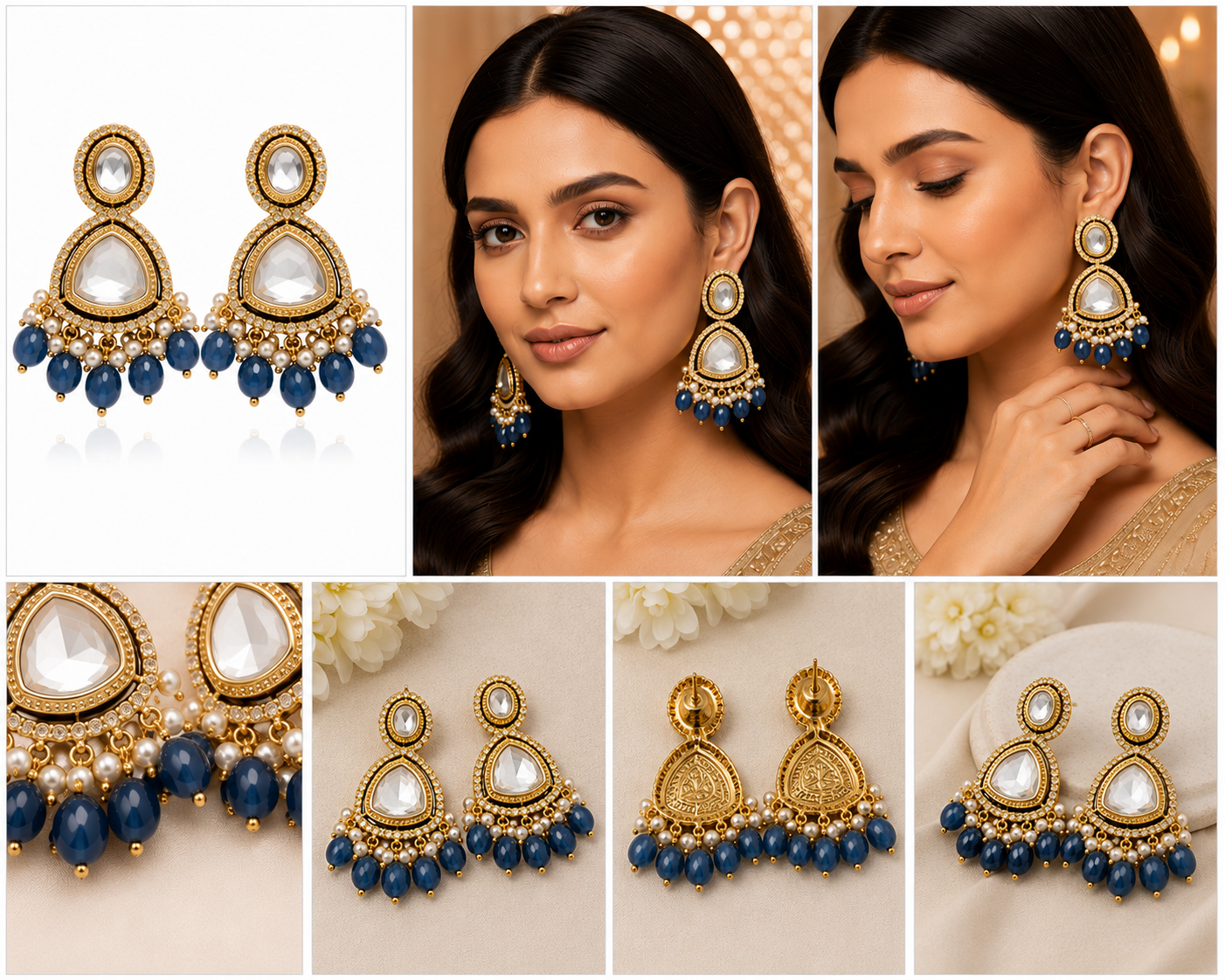 Royal Sapphire Kundan Drop Earrings