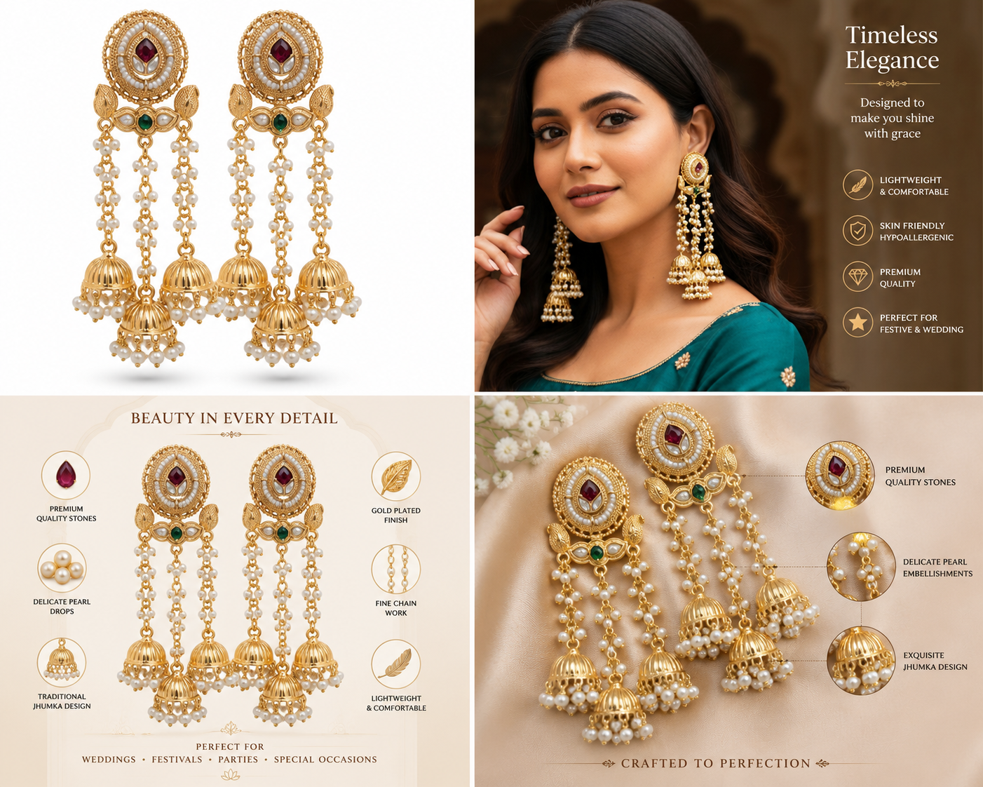 Royal Trinity Jhumka Long Earrings